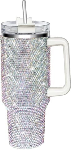 HWISDMIG 40oz Tumbler with Handle-Glitter Rhinestones Tumbler Bling Cups Stainless Steel Water Bottle Diamond Studded Tumbler for Women-Birthday Gifts for Women, Mom, Wife, Girlfriend (40 oz, Shiny)