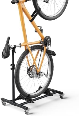 FurniEdge Vertical Bike Stand, Space Saving Indoor Bicycle Storage Rack with Wheels for Garage & Apartment, Freestanding adjustable Holder Fits Most Road, Mountain & Hybrid Bikes up to 29"