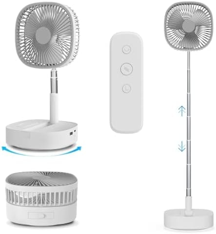 Magesh Portable Oscillating Pedestal Fan＆Remote, 120° Rotation, 3-In-1 Foldaway/Standing/Desk Fan, Anti-Slip 7200Mah Rechargeable, Telescopic 4 Speed Quiet Timer Fan Home Outdoor Travel (Gray)