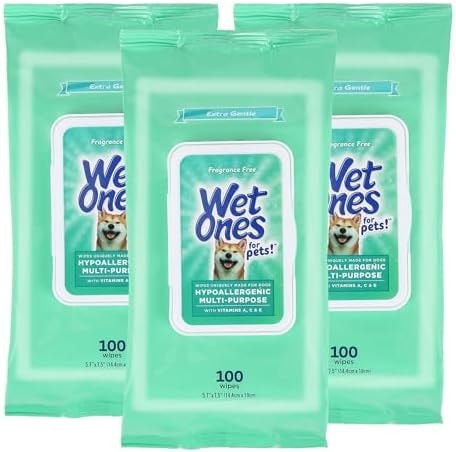 Wet Ones Multi Purpose Pets Wipes, 300 Count, Fragrance Free, Dog Wipes with Vitamins A C and E, Wet Lock Seal