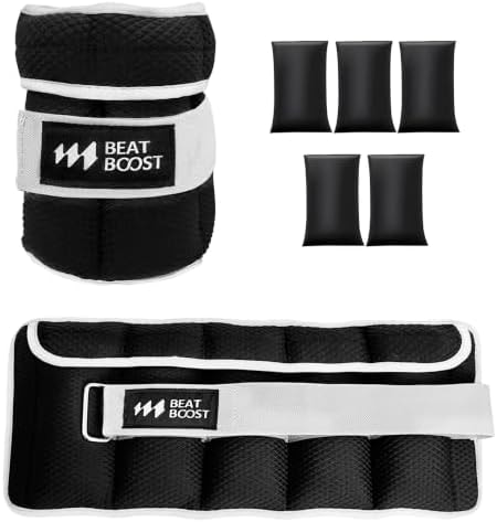 BeatBoost Ankle Wrist Weights for Women Men A Pair of 10 Lbs Arm Leg Weight Set with Adjustable Straps for Walking Pilates Exercise Workout Gym Aerobics Black