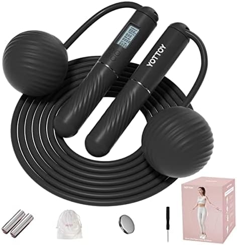 YOTTOY Cordless Jump Rope with Counter - Ropeless Rope 2 In 1 with Large Cordless Ball-Weighted Jump Rope for Women with LCD Display (Black)