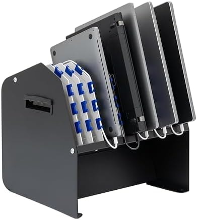 Pearington 10-Device USB Laptop Charging Station for Classroom, Home, or Office, Includes 6 AC Outlets & 4 USB Ports, Store Laptops, Tablets & E-Readers up to 1.4" Thick, 17" x 13" x 16"