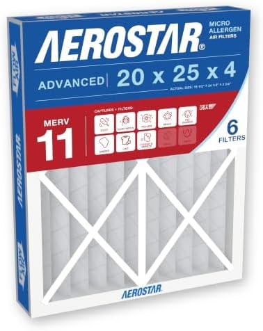 Aerostar Air Filter 20x25x4 MERV 11 AC Filter, HVAC, Furnace Filter, 6 Pack
