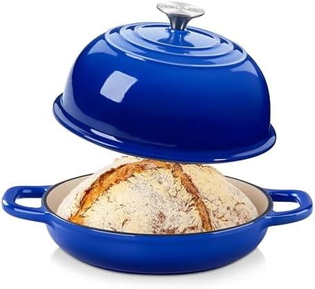Velaze Enameled Cast Iron Dutch Oven for Bread Baking,5 QT Bread Oven Pot with Dome Lid for Crispy Artisan Bread & Bakery-Style Homemade Loaves(Blue)