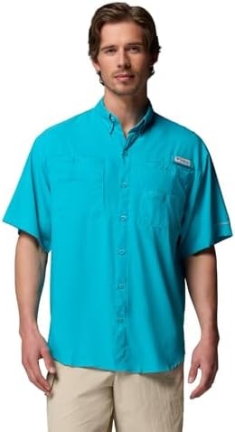 Columbia Men's PFG Tamiami II Short Sleeve Fishing Shirt, Ocean Teal, 3X Tall