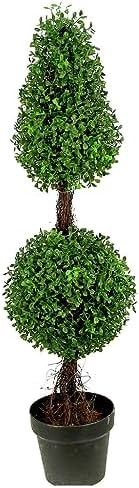 Admired by Nature 26" Artificial Topiary 2 Ball Shape Boxwood Topiary with Planter - For Home Decor, Offices, Indoor Outdoor Display - Green/Green Pot