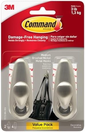 Command Medium Brushed Nickel Forever Classic Hooks, 2 Hooks, 4 Strips