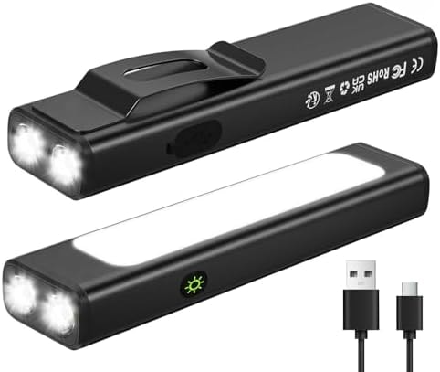 Small EDC Flashlight Rechargeable, 1600 High Lumen Pocket Flash Light with Clip, 9 Modes Portable Magnetic Flat Flashlight Waterproof Compact Flashlight for Working, Camping, Emergency (2Pack)