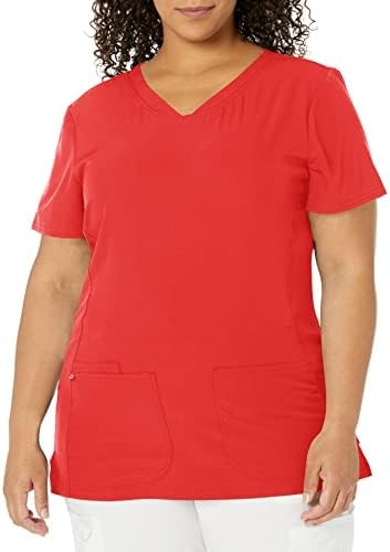 HeartSoul Women's Pitter-Pat V-Neck Scrubs Shirt, Red, XX-Small