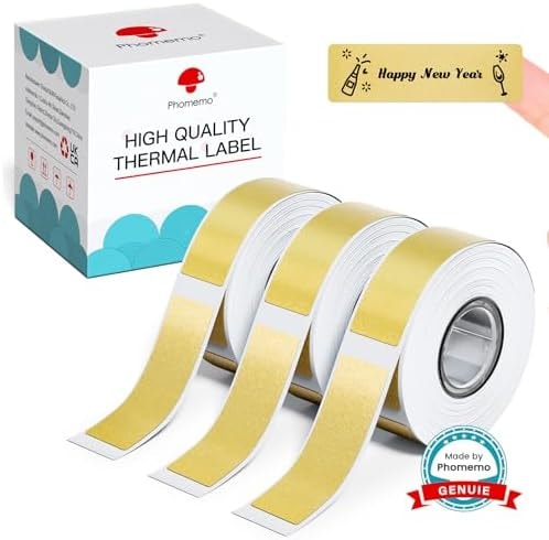 Phomemo D30 Label Tape, Black on Gold Glitter Transparent Thermal Sticker