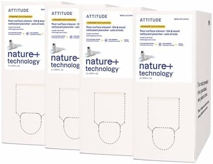 ATTITUDE Floor Cleaner Refill, EWG Verified, Streak-Free, Vegan & Plant-Based for Tile, Wood & Laminate Floors, Citrus Zest Scent, 67.6 Fl Oz (Pack of 4)