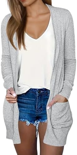 DB MOON Womens Lightweight Cardigan Long Sleeve Sweater Gray XL