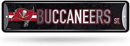 Rico Industries NFL Tampa Bay Buccaneers Home Décor Metal Street Sign (4" x 15") - Great for Home, Office, Bedroom, & Man Cave - Made