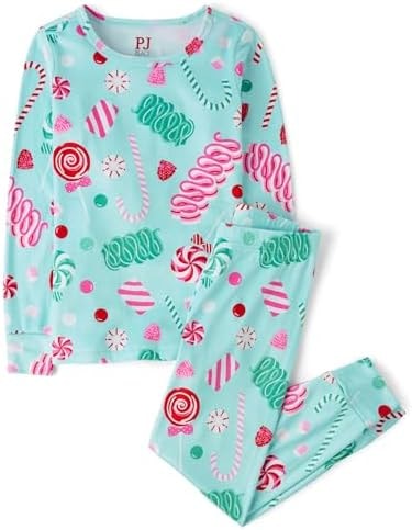 The Children's Place,Unisex Baby,Christmas and Holiday Kids 2 Piece Pajama Sets, Velour,Turquoise Holiday Candy,6,7