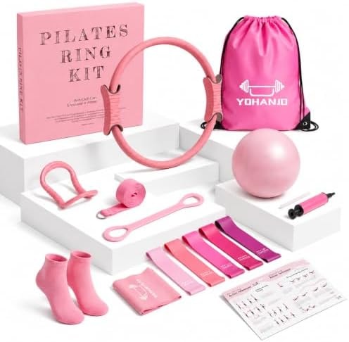 YOHANJO 14PCS Pilates Kit for Women,Pilates Circle with TPR-Handle