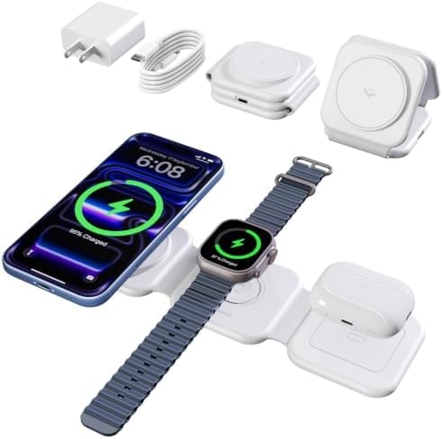 15W Magnetic Travel Charging Station, 3-in-1 Foldable MagSafe Charger