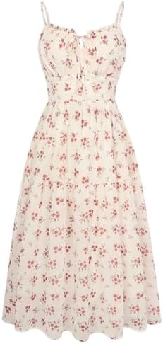 Belle Poque Floral Dress for Women Wedding Guest 2026 Spring Summer Midi Flowy Tea Party A Line Milkmaid Dresses Red M