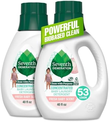 Seventh Generation Concentrated Laundry Detergent 2 count Fresh Scent for baby Washing Detergent 40 oz, 106 loads