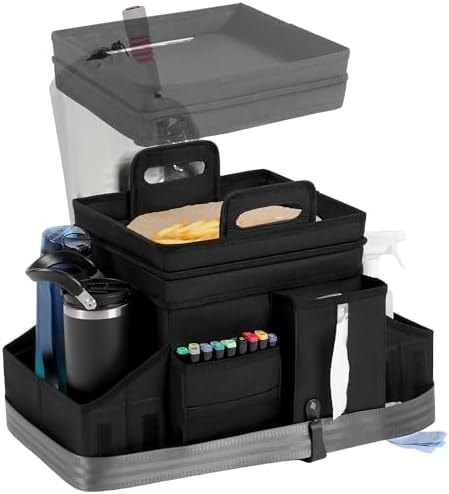 LUVHOMEE Car Organizers and Storage for Backseat & Front Seat - Collapsible Car Caddy w/Headrest Strap, Leakproof Cooler, Lid & Cup Holders | Fits Passenger Seat, Easy-Access Travel Snacks & Drinks