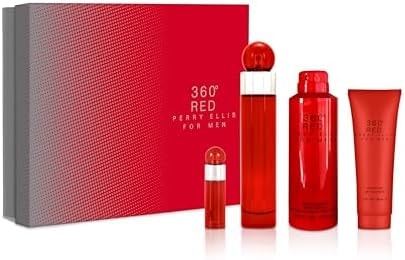 Perry Ellis 360 Red 3.4oz EDT Spray, 6oz Body Spray, 3oz Shower Gel, 7.5ml EDT Spray Men 4 Pc Gift Set