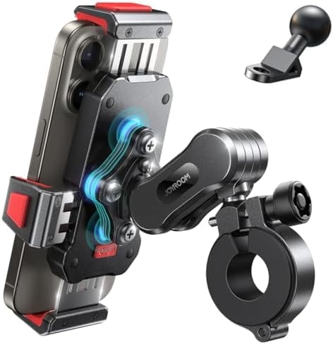 JOYROOM Aluminum Alloy Motorcycle Phone Mount with Vibration Dampener, Motorcycle Phone Holder for Harley Bike Bicycle Scooter ATV/UTV, Compatible with iPhone, Samsung, All Cell Phones