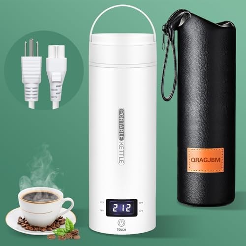 QRAGJBM Portable Electric Kettle Travel, 120V, 450ml, 4 Temperature Control