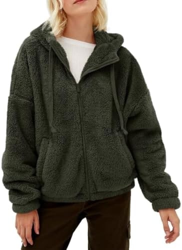 Tankaneo Womens Fuzzy Sherpa Fleece Jackets Zip Up Warm Sweatshirts Hoodies