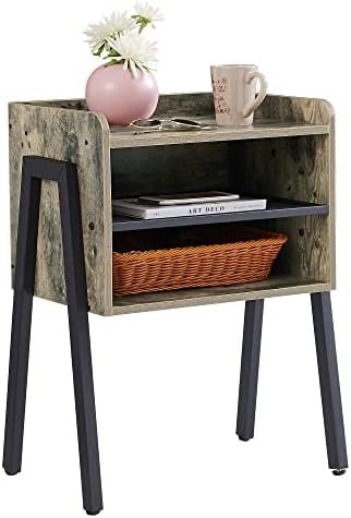 VECELO Night Stand Industrial End Table,Bedside Table with 2-Tier Open Storage Compartments for Bedroom, Living Room and Small Spaces