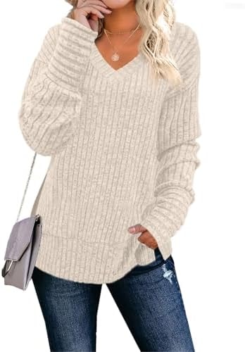JomeDesign Sweaters for Women Trendy Long Sleeve Shirts Loose Fit Tunic Tops Apricot