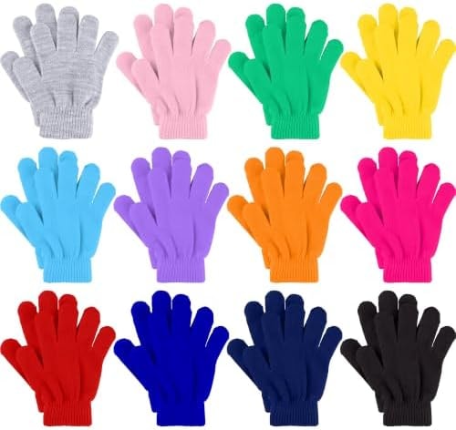 Glooarm 12 Pairs Kids Gloves Winter Toddler Full Fingers Knit Children Stretchy Warm Gloves Bulk for Boys Girls