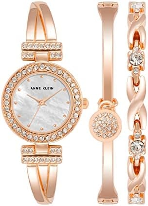 Anne Klein Women's Premium Crystal Accented Bangle Watch and Bracelet Set