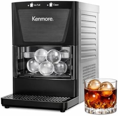 Kenmore Clear Sphere Ice Ball Maker Countertop, 2-Inch Slow-Melting Ice Spheres for Whisky Cocktails, Máquina de Hielo Black