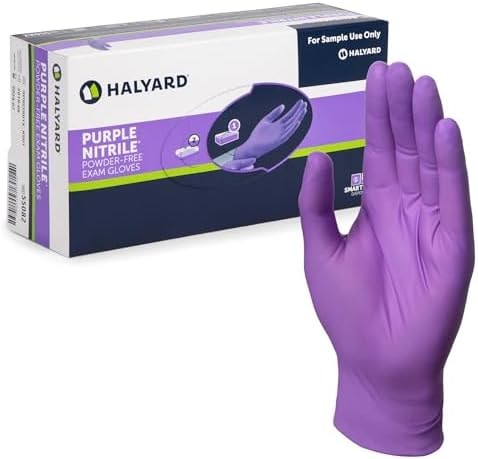 HALYARD Purple Nitrile Gloves Powder Free Disposable Medical Exam Gloves Dental Chemo Protection 5.9 mil 9.5 in XL Purple 55084 (Case of 900)