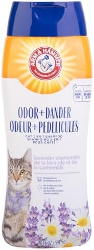 Arm & Hammer 2-in-1 Deodorizing & Dander Reducing Shampoo for Cats, Baking Soda Cat Shampoo for Dander, Odor Control and Coat Cleaning, Lavender Chamomile Scent, 20 Fl Oz