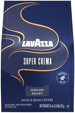 Lavazza Super Crema Whole Bean Coffee, Medium Espresso Roast, Arabica and Robusta Blend, 22 oz Bag