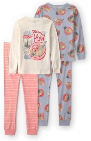 Carter's Girl 4-Piece Tight Fit Cotton Pajama Set, Ramen Blue, 4