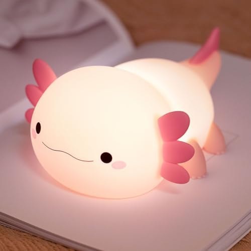HAPPYBAG Axolotl Squishy Silicone Night Light, 2 Dimmable Warm Brightness