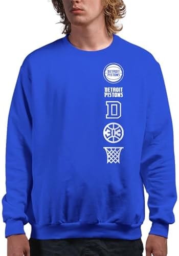 Junk Food NBA - Detroit Pistons - Stacked Logo - Officially Licensed Adult Pullover Fleece Crew Neck for Men and Women