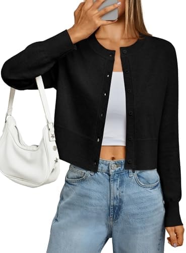 LILLUSORY Cropped Lightweight Cardigan Sweaters Women Black S