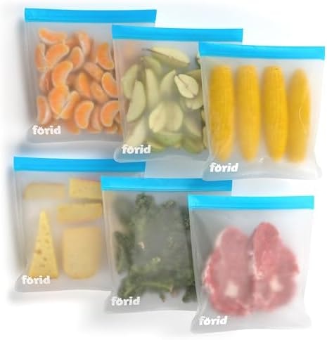 FORID Reusable Gallon Freezer Bags, 6 Pack Leakproof Extra Thick 1 Gallon Bags for Marinate Food & Fruit Cereal Sandwich Snack Meal Prep Travel Items Home Organization Storage