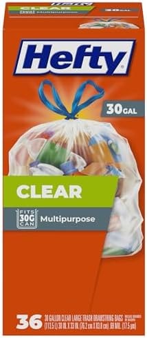 Hefty - Clear Large Trash Bags, Scent Free - 30 Gallon, 36 Count