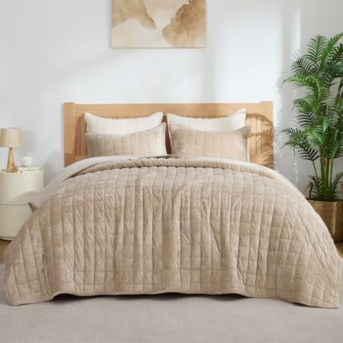 BEDELITE Velvet Quilt Set King Size, Luxury Velvet Comforter Bedding