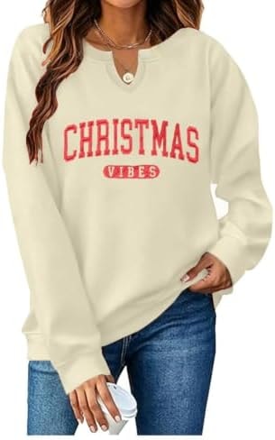 Christmas Sweatshirts for Women Christmas Vibes Letter Graphic Sweatshirt