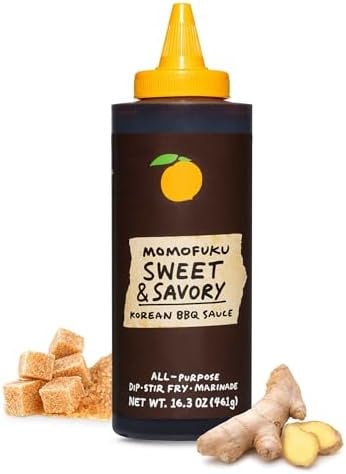 Momofuku Sweet & Savory Korean BBQ Sauce with Soy Sauce, Fresh Ginger, & Pear for Stir Fry, Barbecue, and Marinade; Galbi Style with Smoky, Savory-Sweet Flavor