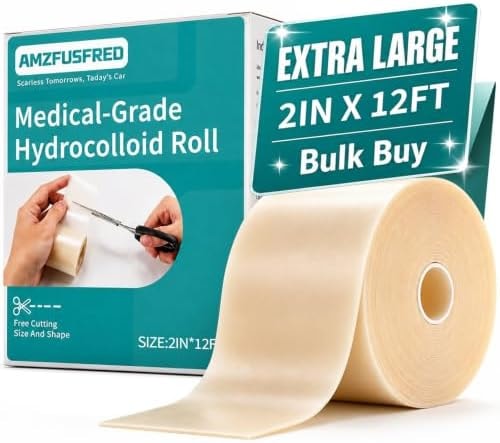 Hydrocolloid Roll for Wound Care Skin-Friendly Self Adhesive 2in x 12ft