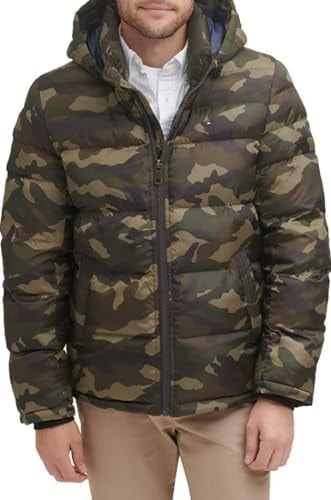 Tommy Hilfiger Men's Hooded Puffer Jacket, Camouflage, 3X