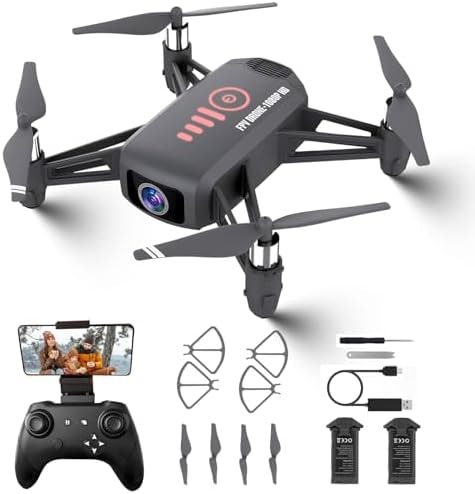 Drone with Camera for Kids 1080P HD FPV Foldable Drone for Adults & Beginners, Mini Drone for kids, RC Quadcopter with 2 Batteries, Gravity Control, One Key Take Off/Land, 360° Flip, Waypoint Fly (Grey)