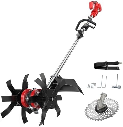 Cordless 2-in-1 Tiller Cultivator & Weed Wacker Compatible with Milwaukee 18V Battery (Tool Only), Ecarke Brushless Electric Garden Tiller Weed Eater, 9" Tilling Width 9.4" Depth for Soil Cultivation