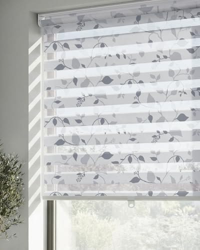 Cordless Zebra Blinds for Windows, Foggy Laurel, 14" W x 72" H